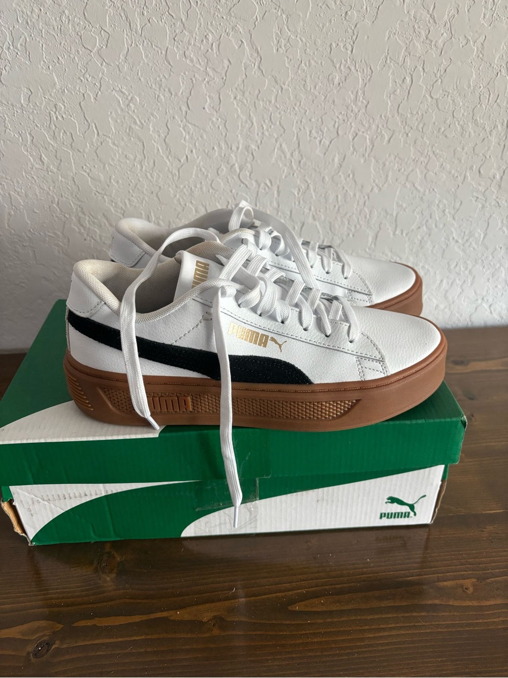 Puma White Leather Sneakers with Gum Platform Sole - Picture 2 of 4